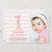 Aquarellblume Eins Geburtstag mit Foto Einladung (Vorderseite)