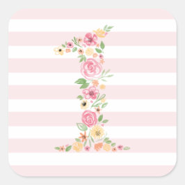 Aquarellblume Eins Geburtstag Quadratischer Aufkleber