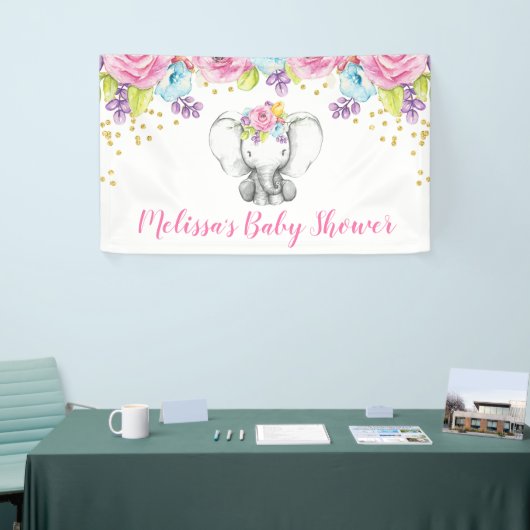 Aquarellblume Elefant Babydusche Banner (Messeveranstaltung)