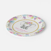 Aquarellblume Elefant Babydusche Pappteller (Schrägansicht)