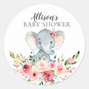 Aquarellblume Elefant Babydusche Runder Aufkleber