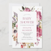 Aquarellblume Elegante Rosa Babydusche Einladung (Vorderseite)