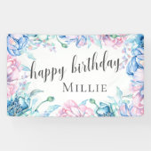 Aquarellblume Elegantes Bauernhaus Happy Birthday Banner (Horizontal)