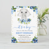 Aquarellblume Elephant Boy Baby Dusche Einladung (Stehend Vorderseite)