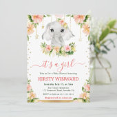 Aquarellblume Elephant Girl Baby Dusche Einladung (Stehend Vorderseite)