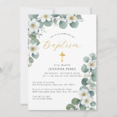 Aquarellblume Eukalyptus Grüne Taufe Einladung (Vorderseite)