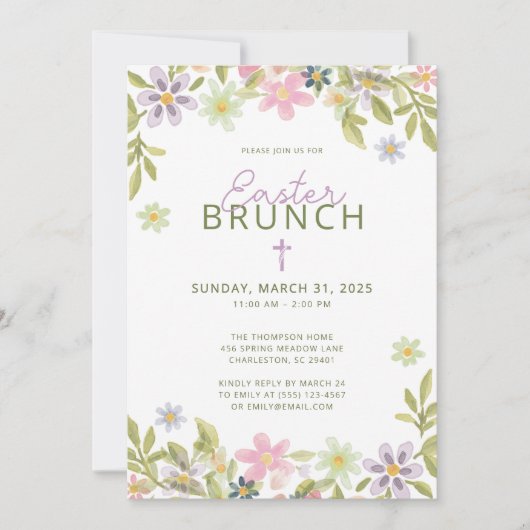Aquarellblume Frühlingsbrunch Religiös Einladung (Vorderseite)