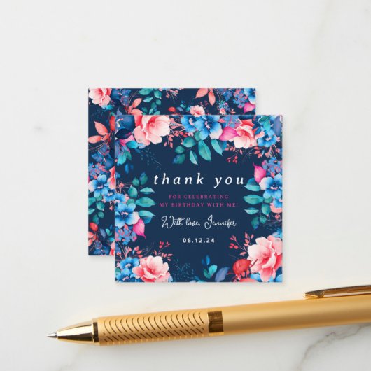 Aquarellblume Geburtstag Vielen Dank Beilage Marin Begleitkarte (Vorderseite/Rückseite Beispiel)