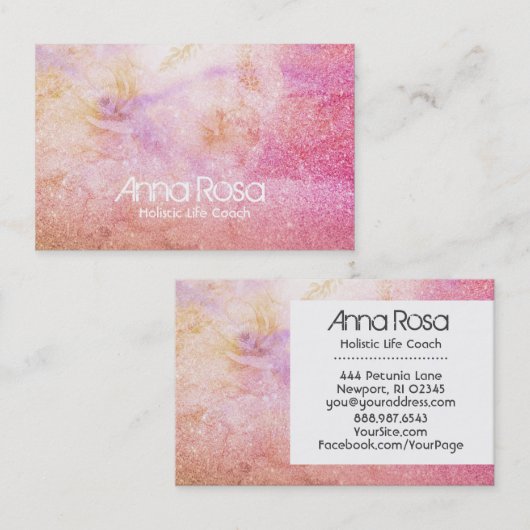 ** Aquarellblume Gold Lavendel Glitzer Visitenkarte (Vorne/Hinten)