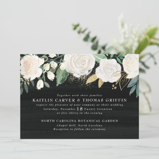 Aquarellblume + Goldene Akzente Hochzeitseinladung Einladung (Stehend Vorderseite)