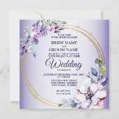 Aquarellblume Goldene geometrische Lila Hochzeit Einladung (Vorderseite)