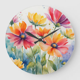 Aquarellblume Große Wanduhr
