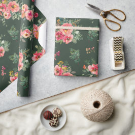 Aquarellblume | Grüne Weihnachtszeit Geschenkpapier