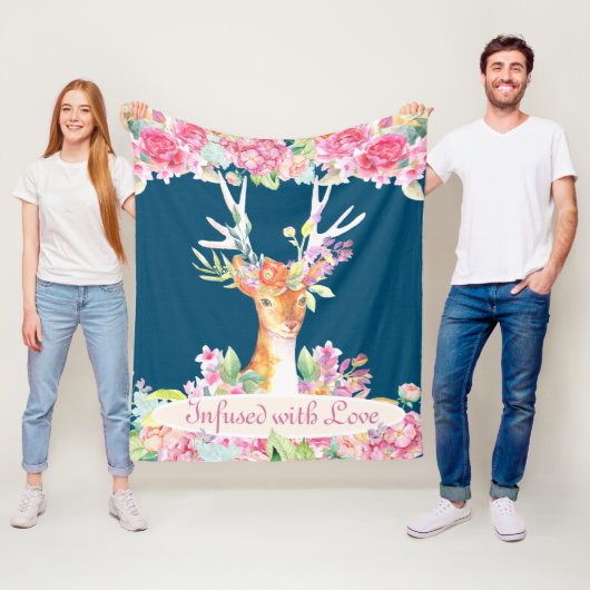 Aquarellblume Hirsche mit Antlern, Marine und Rosa Fleecedecke (Beispiel)