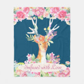 Aquarellblume Hirsche mit Antlern, Marine und Rosa Fleecedecke (Vorderseite)