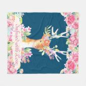 Aquarellblume Hirsche mit Antlern, Marine und Rosa Fleecedecke (Vorderseite (Horizontal))