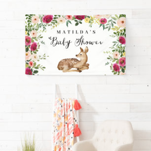 Aquarellblume Hirschwald Babydusche Party Banner