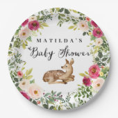 Aquarellblume Hirschwald Babydusche Party Pappteller (Vorderseite)