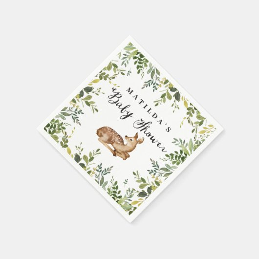 Aquarellblume Hirschwald Babydusche Party Serviette (Ecke)