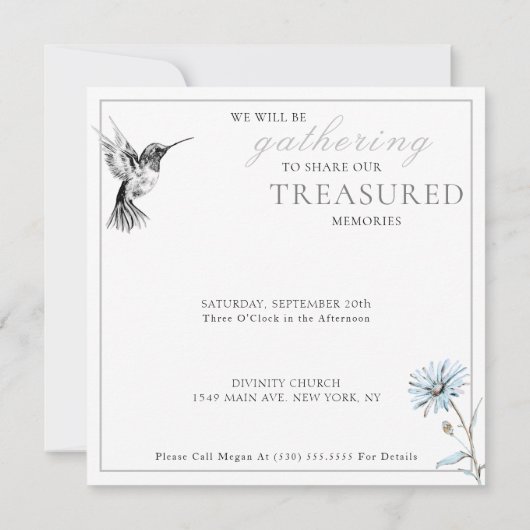 Aquarellblume Hummingvogel Feier des Lebens Einladung (Rückseite)