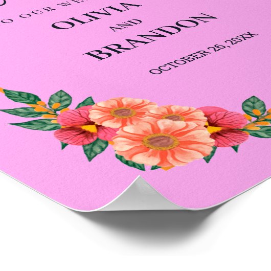 Aquarellblume in Goldrahmen Hochzeitsempfang Poster (Ecke)