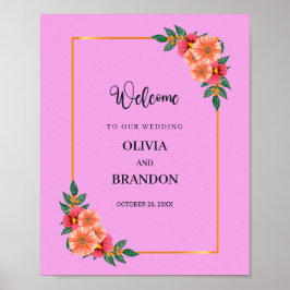 Aquarellblume in Goldrahmen Hochzeitsempfang Poster