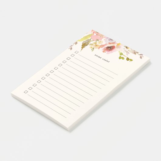 Aquarellblume in Rosa und Creme Post-it Klebezettel (angewinkelt)