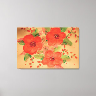 Aquarellblume in Rost und Orange mit Grün Leinwanddruck