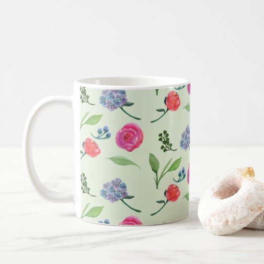 Aquarellblume Kaffeetasse (Mit Donut)