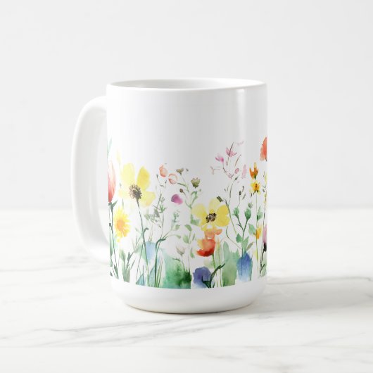 Aquarellblume Kunst 🌺 Kaffeemaschine 15oz Kaffeetasse (Vorderseite Links)