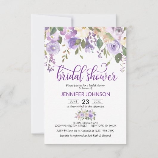 Aquarellblume Lavendel Lila Brautparty Einladung (Vorderseite)