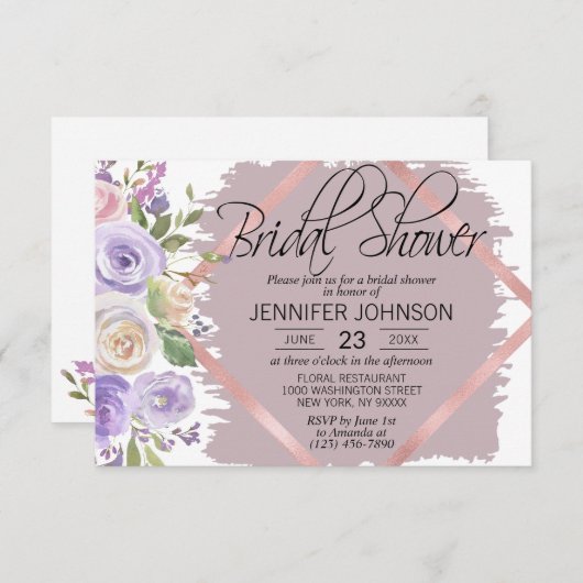 Aquarellblume Lavendel Lila Brautparty Einladung (Vorne/Hinten)