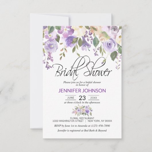 Aquarellblume Lavendel Lila Brautparty Einladung (Vorderseite)