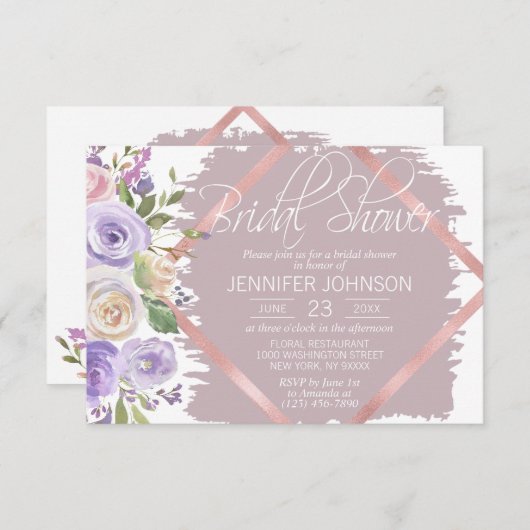 Aquarellblume Lavendel Lila Brautparty Einladung (Vorne/Hinten)