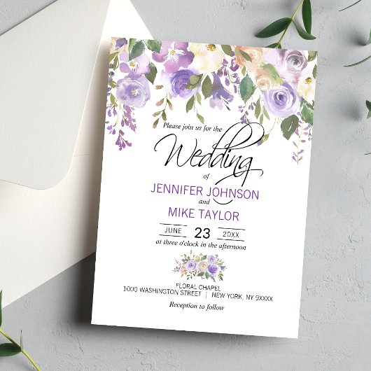 Aquarellblume Lavendel Lila Lilac Wedding Einladung