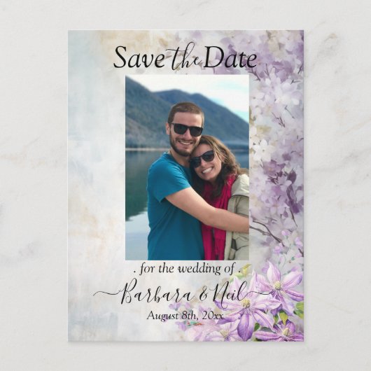 Aquarellblume Lavendel Save the Date Foto Postkarte (Vorderseite)