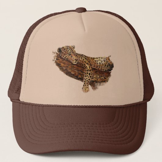 Aquarellblume Leepy Lazy Tire Leopart Katze Truckerkappe (Vorderseite)