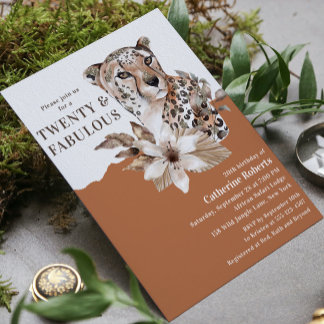 Aquarellblume Leopard 20. Geburtstag Einladung