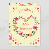 Aquarellblume Liebe Herzkranz 50. Geburtstag Einladung (Vorne/Hinten)