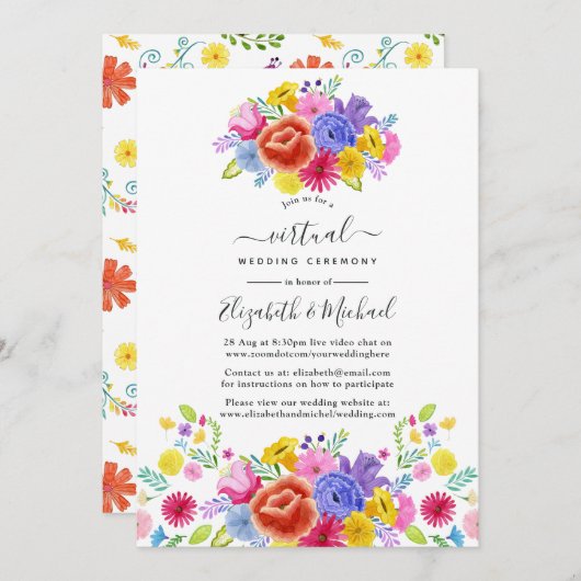 Aquarellblume mexikanische Fiesta Virtual Wedding Einladung (Vorne/Hinten)