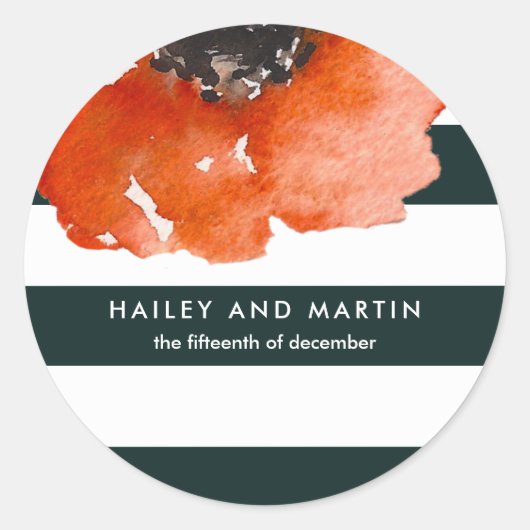 Aquarellblume mit dunkelgrünen Streifen Hochzeit Runder Aufkleber (Vorderseite)