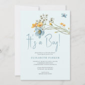 Aquarellblume mit einer jungen blauen Babydusche Einladung (Vorderseite)