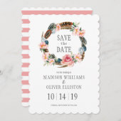 Aquarellblume mit Federn | Save The Date (Vorne/Hinten)