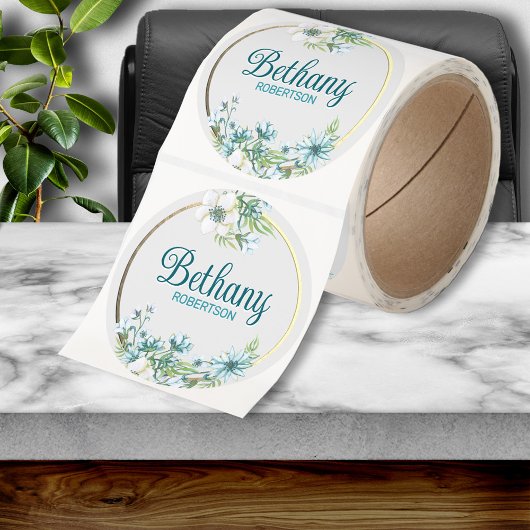 Aquarellblume mit Goldfolie Akzent Personalisiert Runder Aufkleber