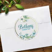 Aquarellblume mit Goldfolie Akzent Personalisiert Runder Aufkleber