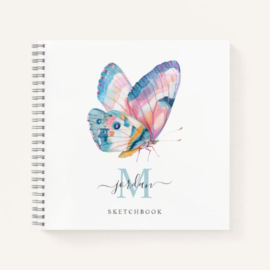 Aquarellblume mit Monogram-Sketchbook Notizblock (Vorderseite)