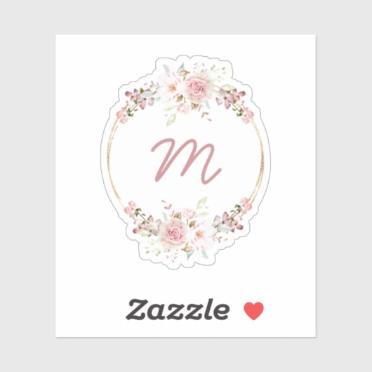 Aquarellblume mit Monogramm Aufkleber (Blatt)