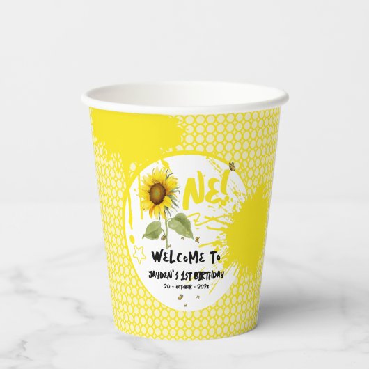 Aquarellblume mit Schmetterlingen 1. Geburtstag Pappbecher (Rückseite)