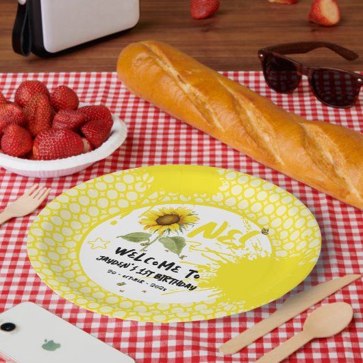 Aquarellblume mit Schmetterlingen 1. Geburtstag Pappteller (Picknick)