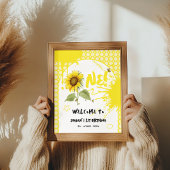 Aquarellblume mit Schmetterlingen Begrüßungszeiche Poster